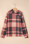 Mineral Red Plus Size Plaid Print Button Decor Asymmetric Neck Top-Plus Size-MomFashion