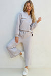 Light Grey Solid Textured Collared V Neck Top and Wide Leg Pants Set-Two Piece Sets/Pant Sets-MomFashion