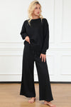 Black Ultra Loose Textured 2pcs Slouchy Outfit-Loungewear-MomFashion