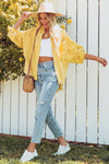 Yellow Distressed Fringe Trim Denim Jacket-Outerwear-MomFashion