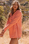 Orange Batwing Sleeve Pocketed Henley Hoodie-Tops-MomFashion