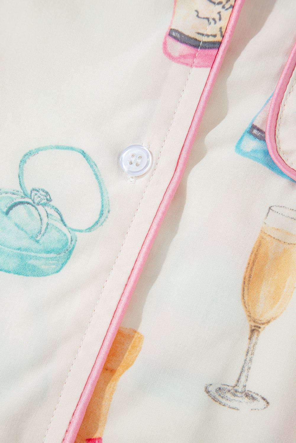 White Christmas Wine Glass Print Bow Knot Two Piece Pajama Set-Loungewear & Sleepwear/Sleepwear-MomFashion