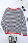 Contrast Trimmed Striped Drop Shoulder Sweater-Tops-MomFashion