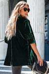 Green Casual Pocketed Velvet Blazer-Outerwear-MomFashion