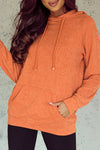 Orange Mineral Wash Kangaroo Pocket Drawstring Pullover Hoodie-Tops-MomFashion