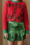 Fiery Red Tinsel Merry & Bright Graphic Contrast Trim Sweater-Tops-MomFashion