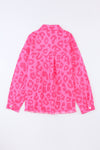 Pink Leopard Print Button Cuffs Raw Hem Jacket-Outerwear-MomFashion