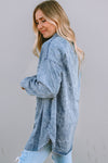 Sky Blue Vintage Washed Chest Pocket Denim Shirt-Tops-MomFashion