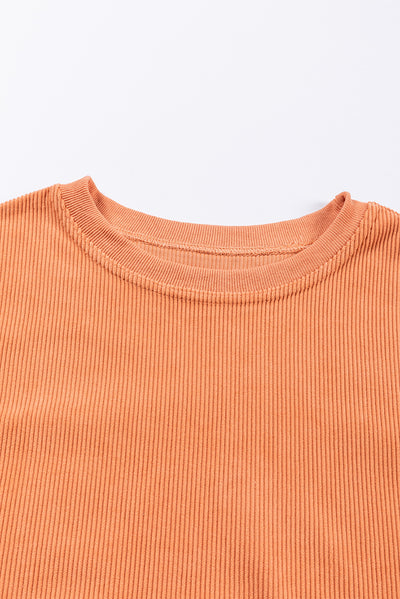 Orange Ribbed Corded Oversized Sweatshirt-Tops-MomFashion