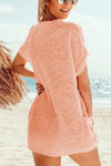 Pink Loose Fit Pockets Short Sleeve Beach Cover Up-Swimwear-MomFashion