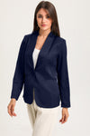 Blue Collared Neck Single Breasted Blazer with Pockets-Outerwear-MomFashion