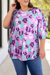 Purple Leopard Kiss Print Plus Size Short Sleeve Tee-Plus Size-MomFashion