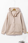 Beige Solid Color Pocketed Button Up Loose Hoodie-Tops-MomFashion