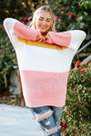 Yellow Colorblock Bubble Sleeve Plus Size Sweater-Plus Size-MomFashion