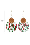 Dark Green Christmas Checker Graphic Wooden Earrings-Accessories-MomFashion