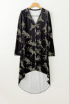 Black Printed Animal Print Ribbed Knit Cardigan-Tops-MomFashion