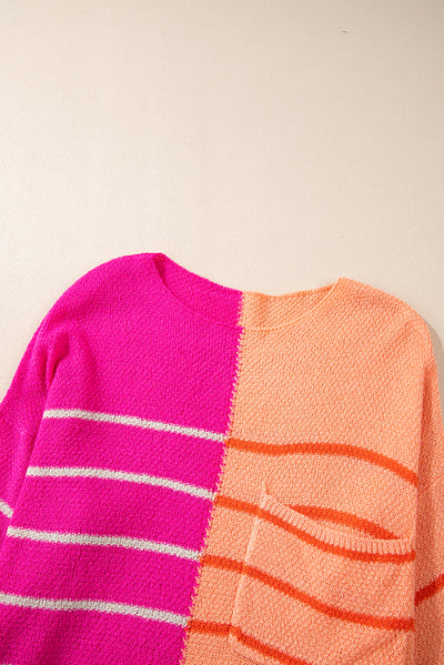 Multicolour Striped Color Block Loose Fit Knit Sweater-Tops-MomFashion