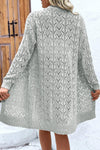 Gray Hollow Out Buttons Front Long Cardigan-Sweaters & Cardigans/Cardigans-MomFashion