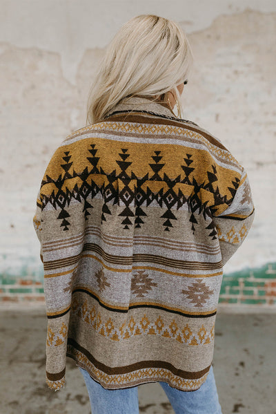 Brown Western Aztec Print Jacket-Outerwear-MomFashion