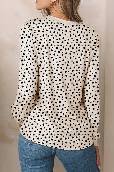 Apricot Animal Spotted Print Round Neck Long Sleeve Top-Tops-MomFashion