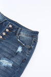 Blue Distressed Button Fly High Waist Skinny Jeans-Bottoms-MomFashion