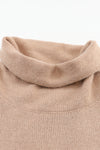 Khaki Color Block Turtle Neck Drop Shoulder Knit Sweater-Tops-MomFashion