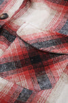 Red Turn down Neck Plaid Pocket Button Closure Coat-Outerwear-MomFashion