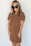 Striped Ribbed Knit T-shirt Shift Dress-Dresses-MomFashion