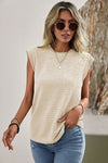 Beige Solid Textured Batwing Sleeve Crew Neck T Shirt-Tops-MomFashion