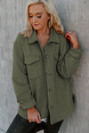 Green Retro Quilted Flap Pocket Button Shacket-Outerwear-MomFashion