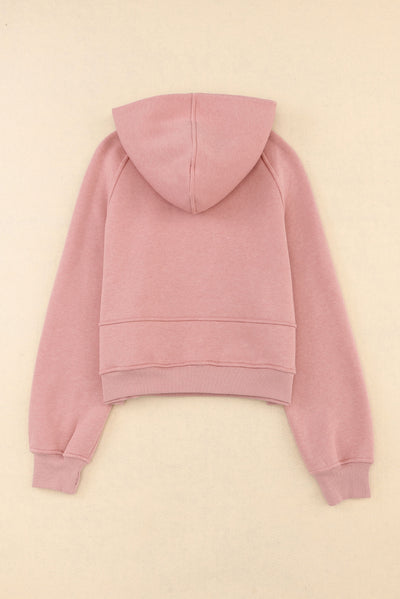 Pink Quarter Zip Kangaroo Pocket Hoodie-Tops-MomFashion