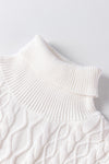 White Turtle Neck Short Sleeve Cable Knit Ruffled Sweater-Tops-MomFashion