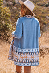 Blue Aztec Print Open Front Knitted Cardigan-Tops-MomFashion