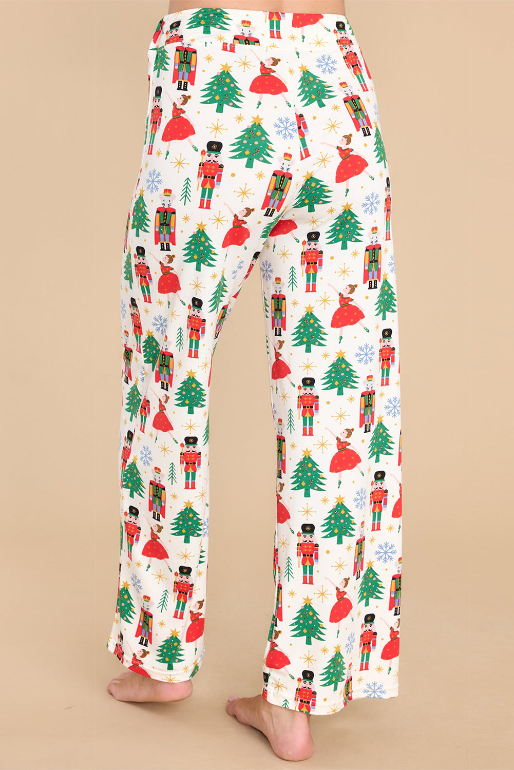 White Printed Christmas Pattern Buttoned Two Piece Sleepwear-Loungewear-MomFashion