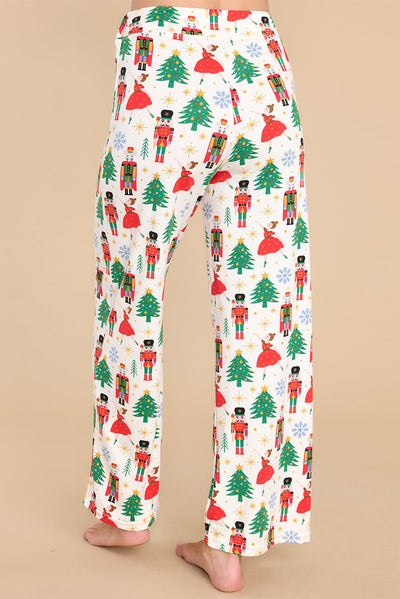 White Printed Christmas Pattern Buttoned Two Piece Sleepwear-Loungewear-MomFashion