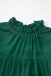 Green Puff Sleeve Mock Neck Back Knot Tiered Dress-Dresses-MomFashion