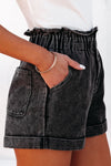 Black Vintage Washed Frilled High Waist Denim Shorts-Bottoms-MomFashion