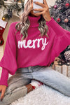 Rose Merry Letter Embroidered High Neck Sweater-Tops-MomFashion