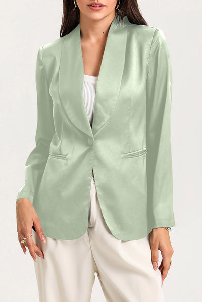 Green Collared Neck Single Breasted Blazer with Pockets-Outerwear-MomFashion