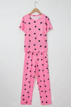 Pink Valentines Heart Print Tee and Pants Lounge Set-Loungewear-MomFashion