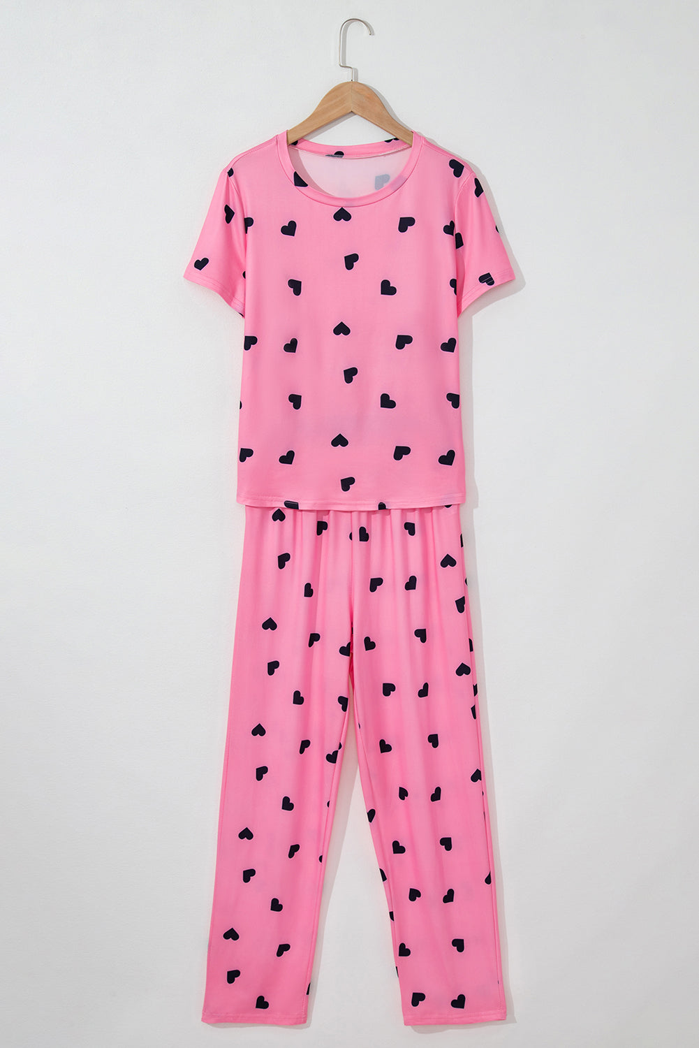 Pink Valentines Heart Print Tee and Pants Lounge Set-Loungewear-MomFashion