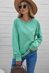 Green French Terry Cotton Blend Pullover Sweatshirt-Tops-MomFashion