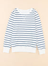 Striped Print Ribbed Trim Long Sleeve Top-Tops-MomFashion