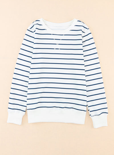 Striped Print Ribbed Trim Long Sleeve Top-Tops-MomFashion