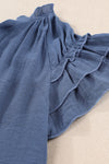 Blue Tiered Ruffled Drawstring V Neck Top-Tops-MomFashion