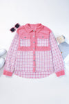 Rose Frayed Tweed Plaid Patchwork Buttoned Jacket-Outerwear-MomFashion