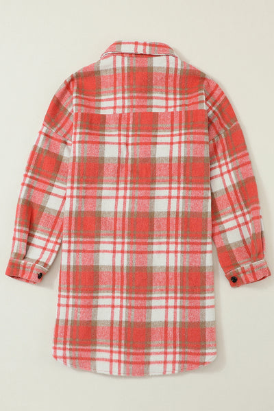 Plaid Flap Pocket Long Sleeve Shacket-Outerwear-MomFashion