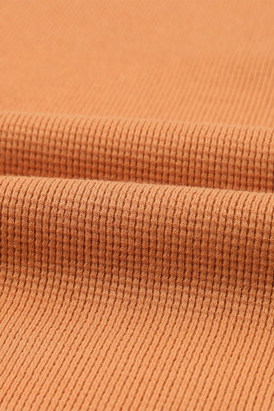 Orange Waffle Knit Henley Top-Tops-MomFashion