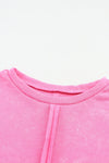 Rose Exposed Seamed High Low Raw Edge Sweatshirt-Tops-MomFashion