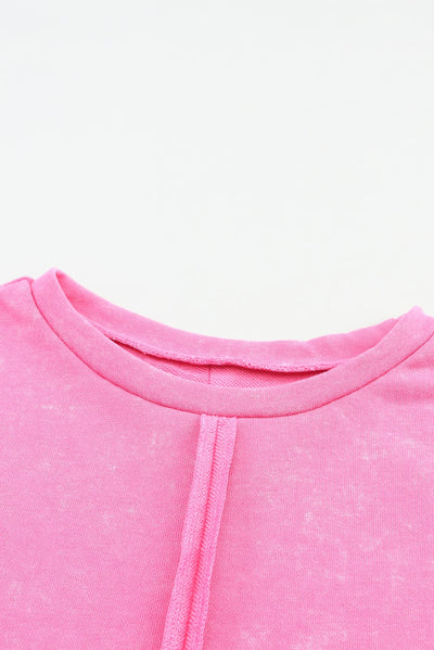 Rose Exposed Seamed High Low Raw Edge Sweatshirt-Tops-MomFashion